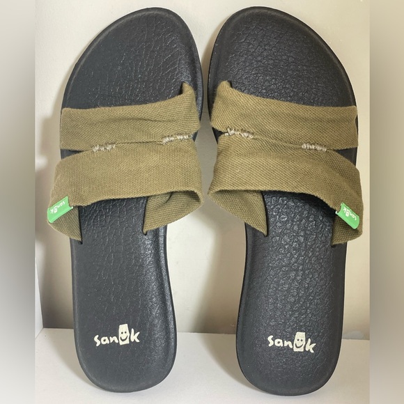 Sanuk Capri Olive & Black Cushion Sole Slide Sandals Women’s Size 8 EUC - Picture 2 of 10